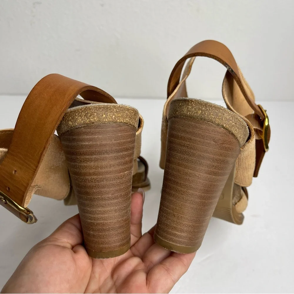 Anthropologie Coqueterra Sanne Leather Heels Sandals Size 37 Bohemian